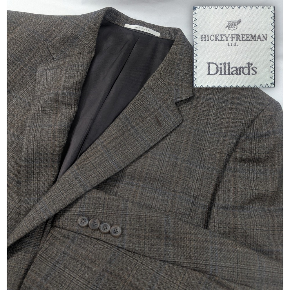 Hickey Freeman Blazer Sports Jacket 100% Wool Glenn Check Plaid 48R 48" Slim